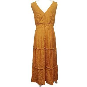 J Gee Yellow Lined Tiered Sleeveless V-Neck Maxi Dress 3X